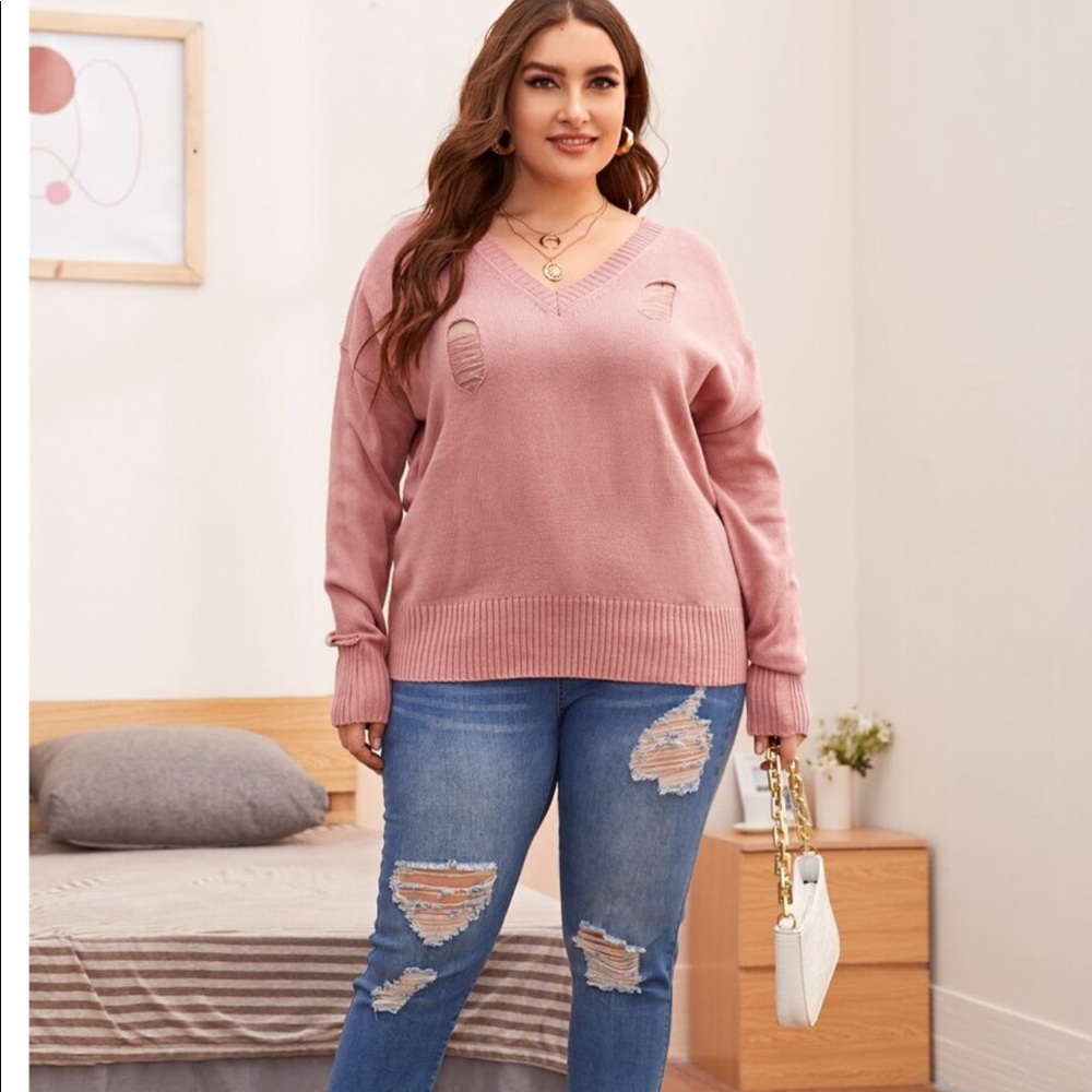 V neck ripped sweater top